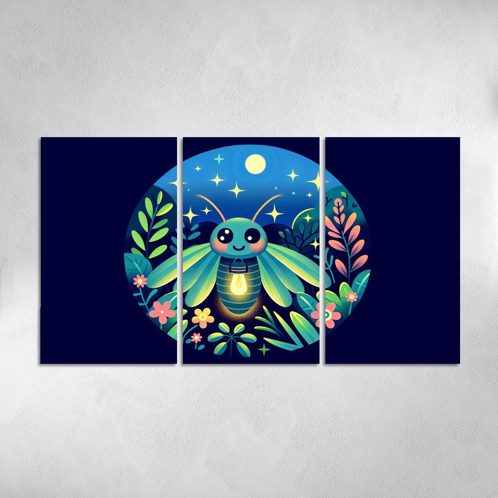 Friendly Firefly 3 Piece HD Canvas Wall Art-Original Frame
