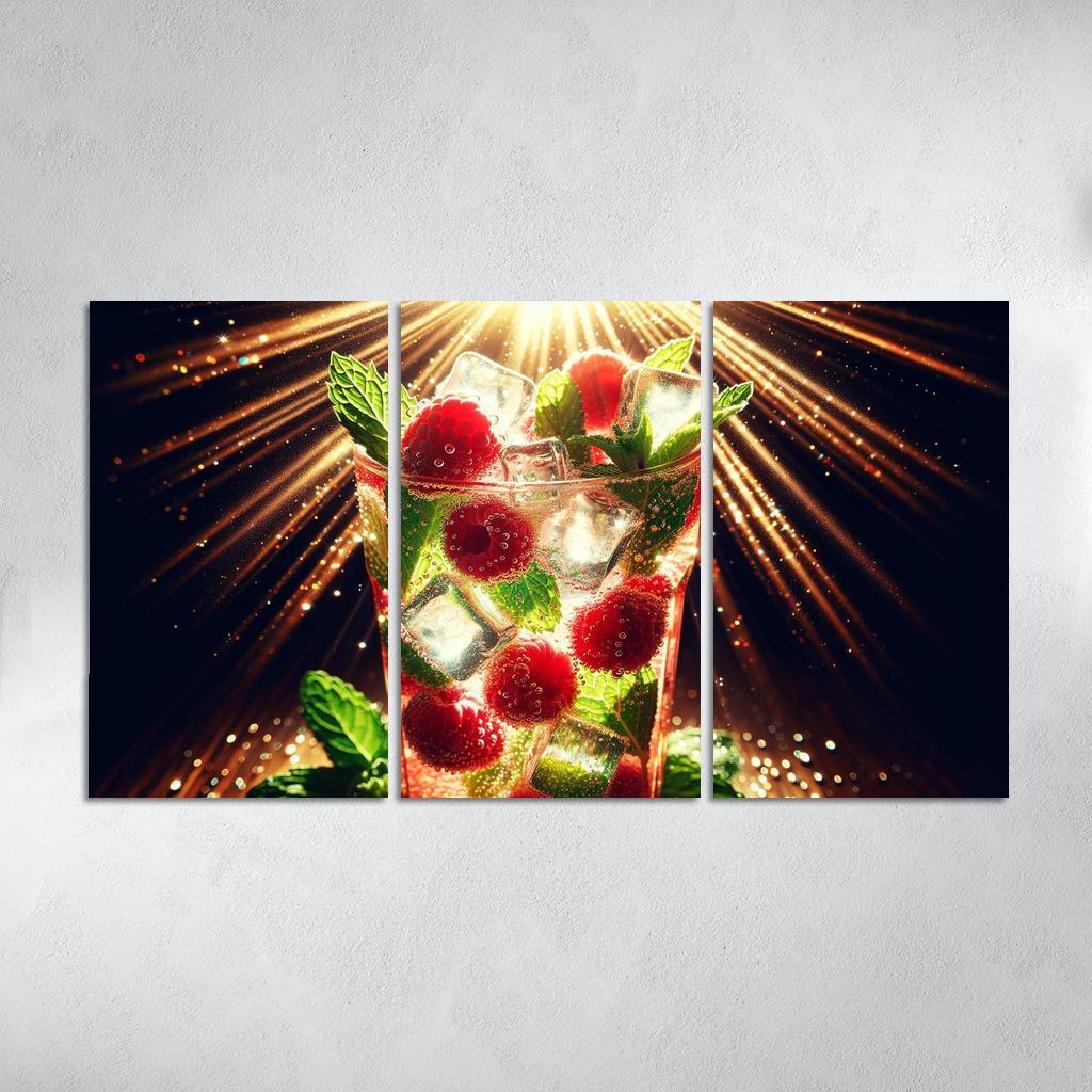 Raspberry Mint Sparkler 3 Piece HD Canvas Wall Art-Original Frame