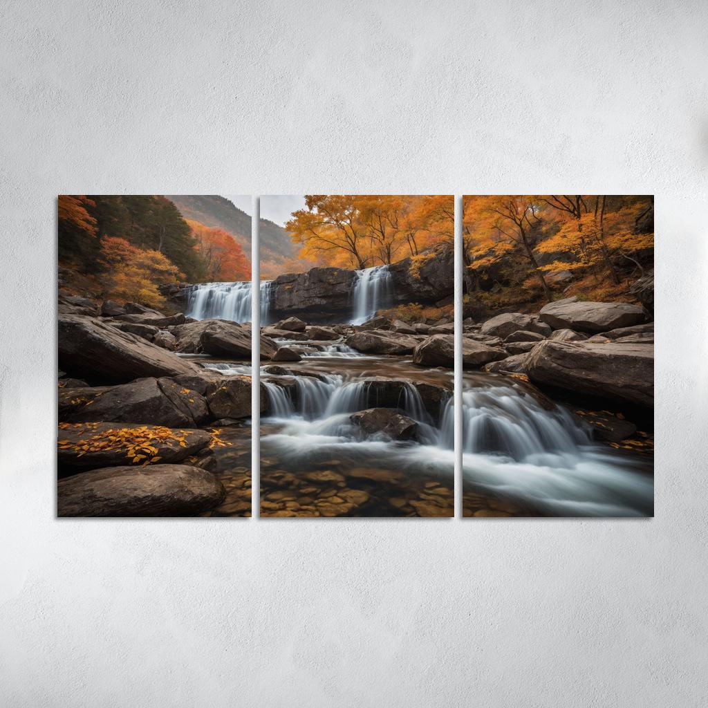 The Golden Cascade Of Autumn Waterfall Multi-panel Paintings