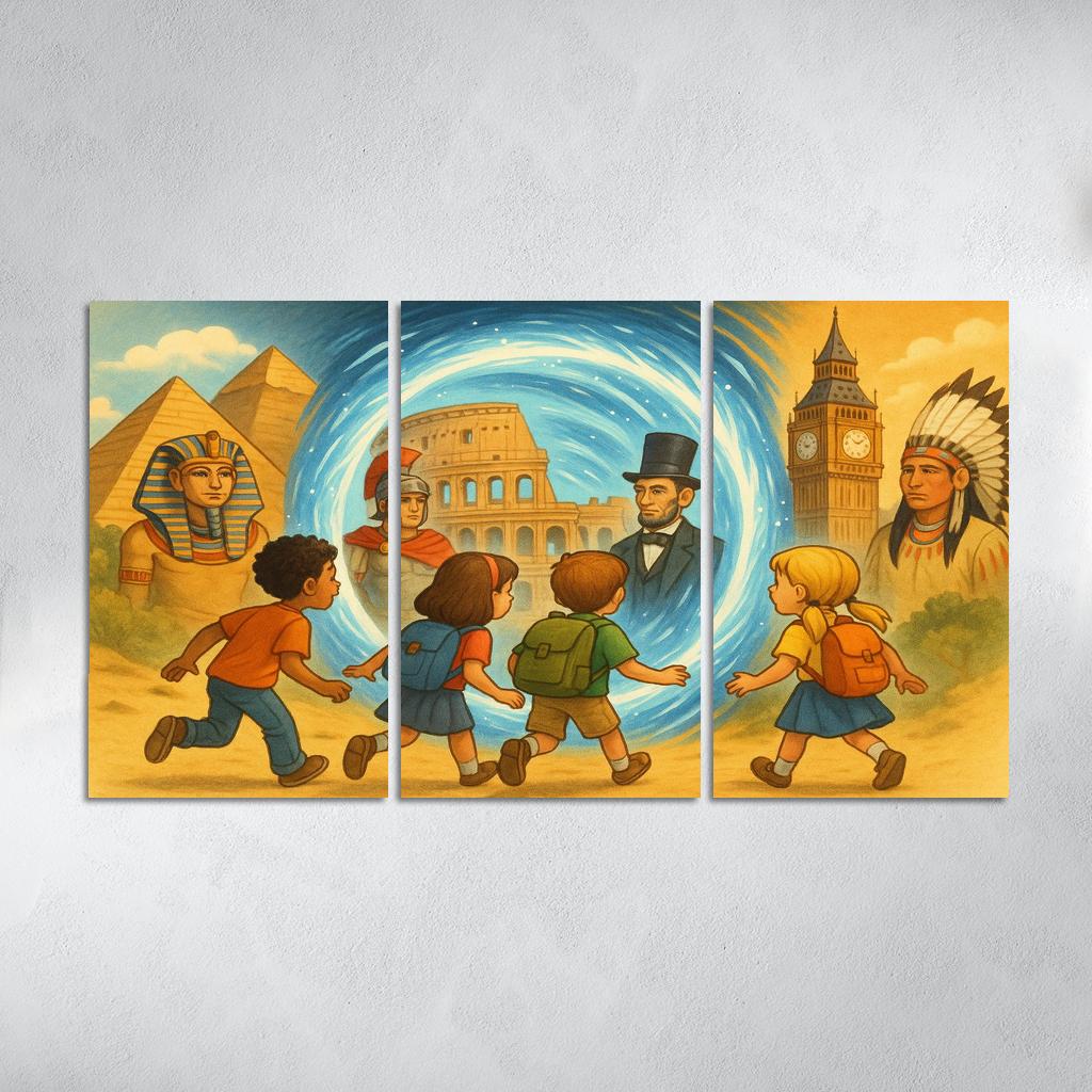Time Travelers - History Adventure Framed Paintings
