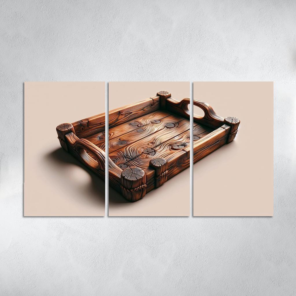 Rustic Wooden Tray with Handles 3 Piece HD Canvas Wall Art-Original Frame