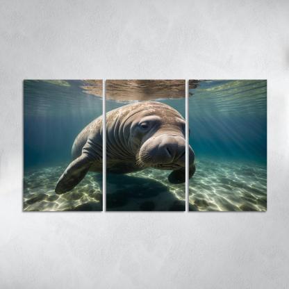 The Mysterious Manatee In Coastal Waters Framed Paintings
