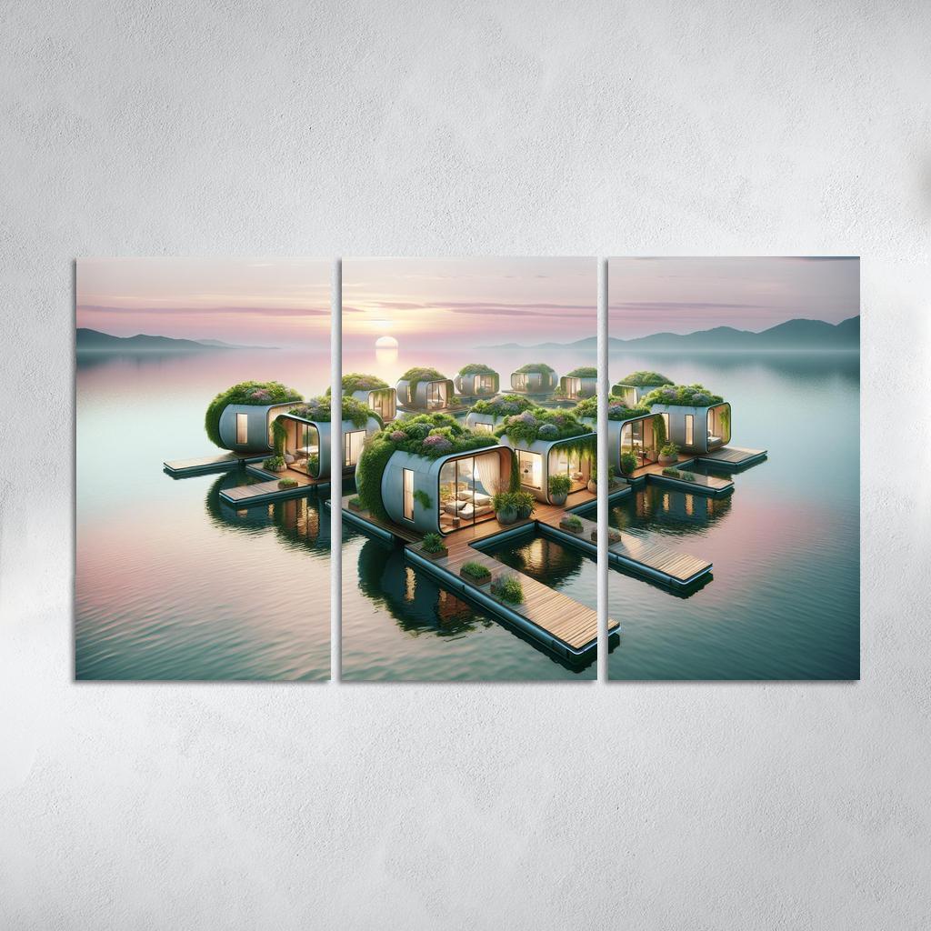 Floating Community Pods 3 Piece HD Canvas Wall Art-Original Frame