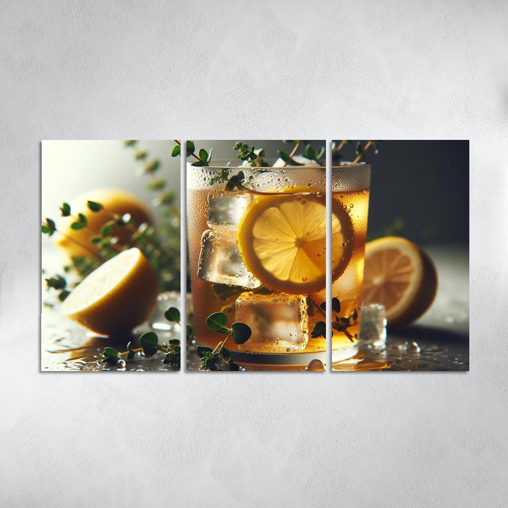 Lemon Thyme Infused Iced Tea 3 Piece HD Canvas Wall Art-Original Frame