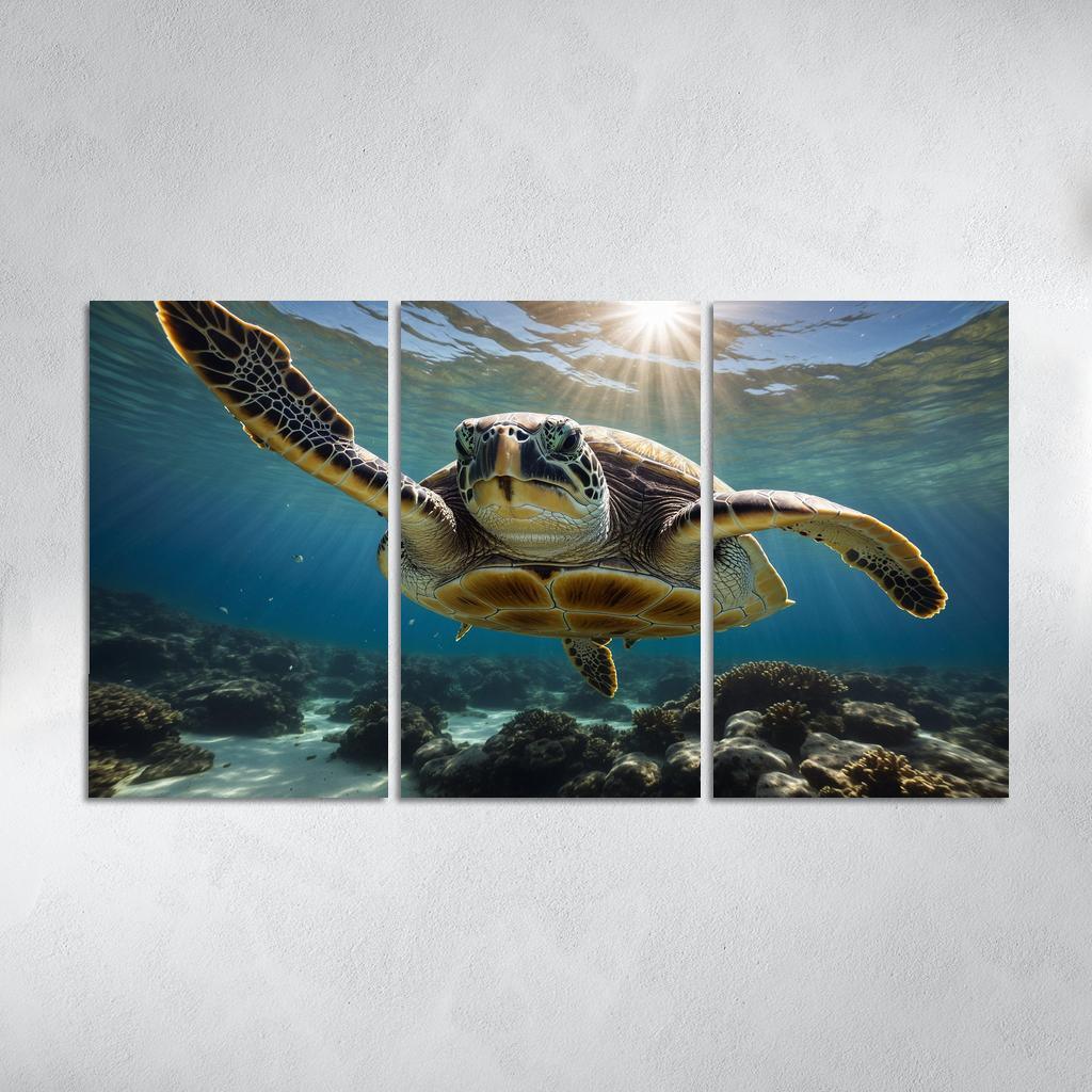 The Stunning Green Sea Turtle In Tropical Waters Canvas Paintings Frame