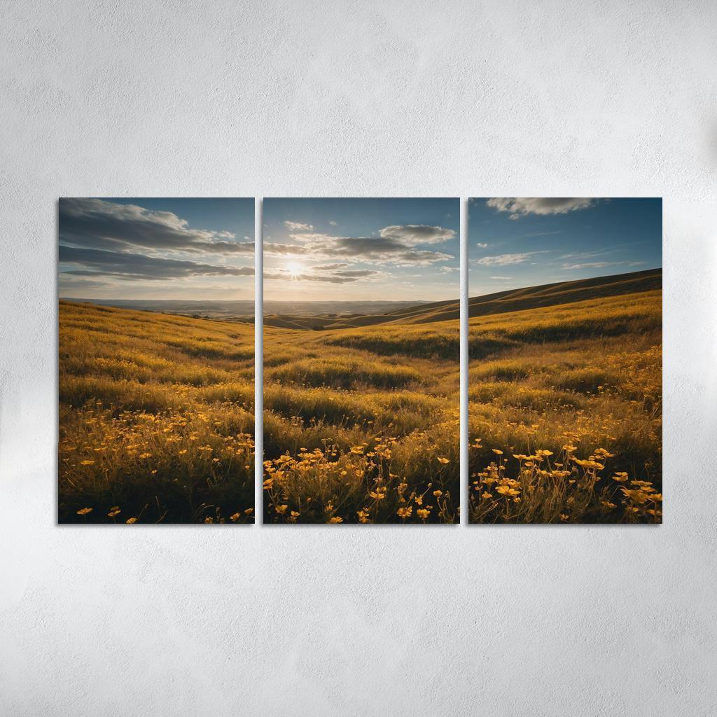 The Elysian Fields Of Golden Wildflowers Multi-panel Paintings