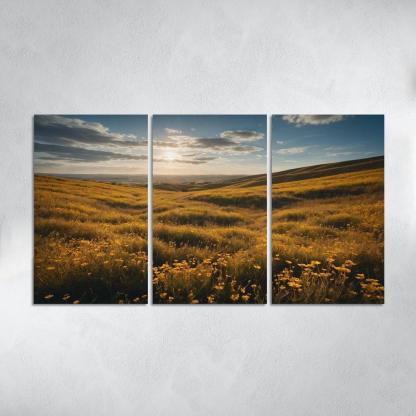 The Elysian Fields Of Golden Wildflowers Multi-panel Paintings