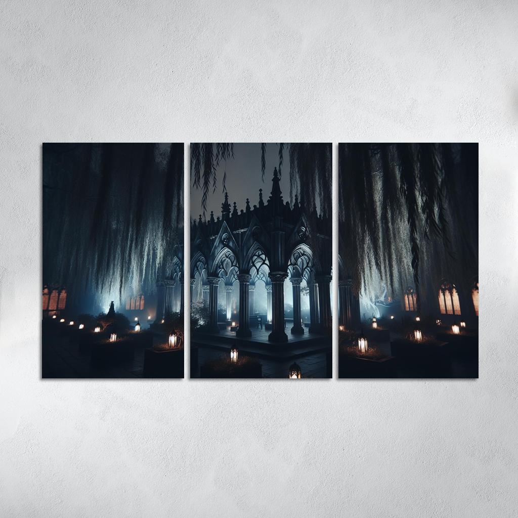 The Shadowed Pavilion A Gathering of Spirits 3 Piece HD Canvas Wall Art-Original Frame