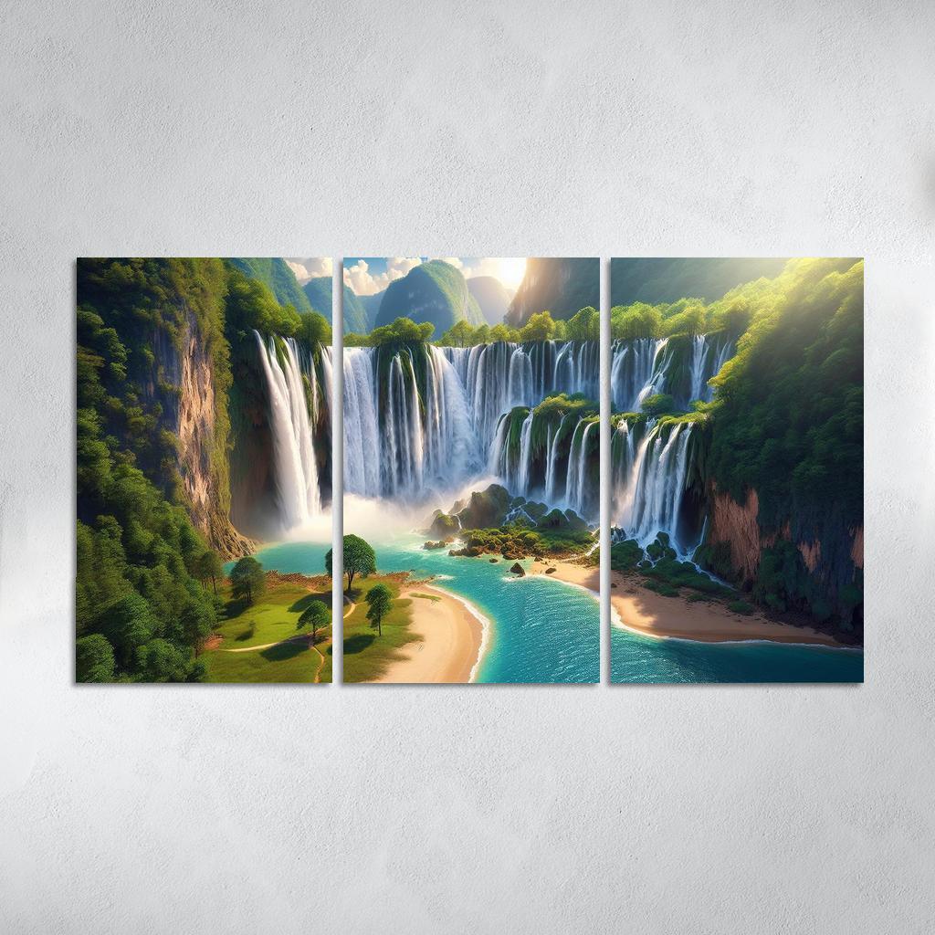 Hidden Falls Beach Waterfall Oasis Abstract Paintings Frame