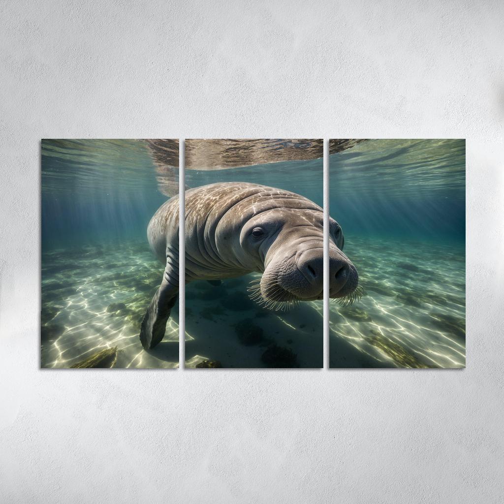 The Gentle Manatee In Calm Waters Framed Paintings
