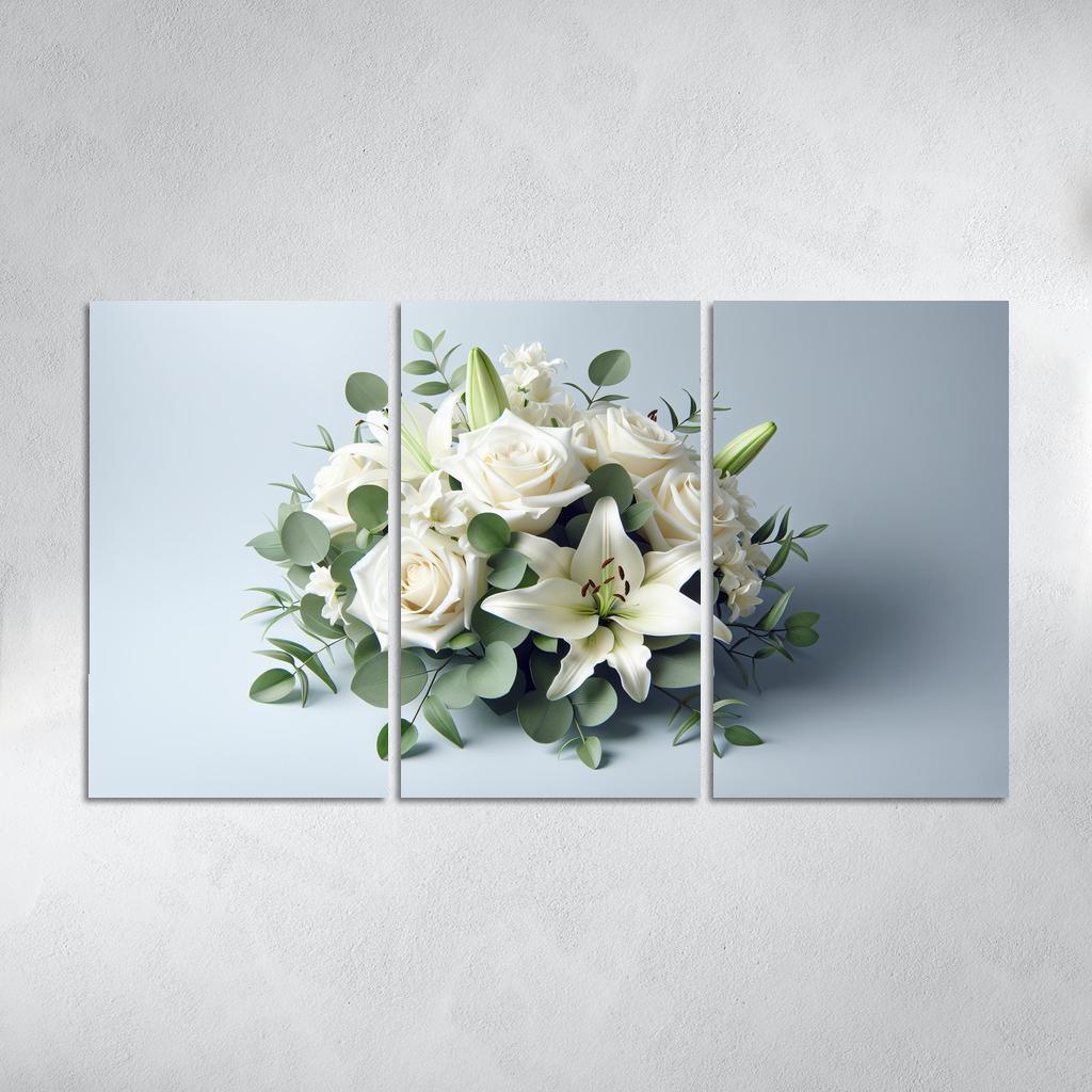 Timeless Elegance The Classic White Floral Arrangement 3 Piece HD Canvas Wall Art-Original Frame