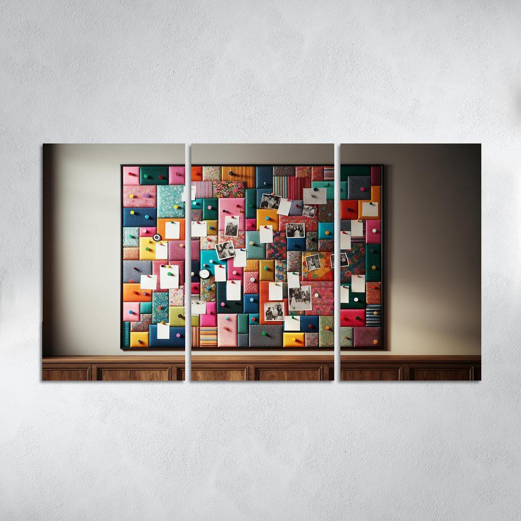 Fabric-Covered Cork Bulletin Board 3 Piece HD Canvas Wall Art-Original Frame