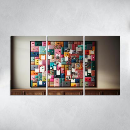 Fabric-Covered Cork Bulletin Board 3 Piece HD Canvas Wall Art-Original Frame
