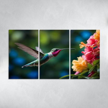 The Enchanting Hummingbird Among Tropical Flowers Framed Paintings