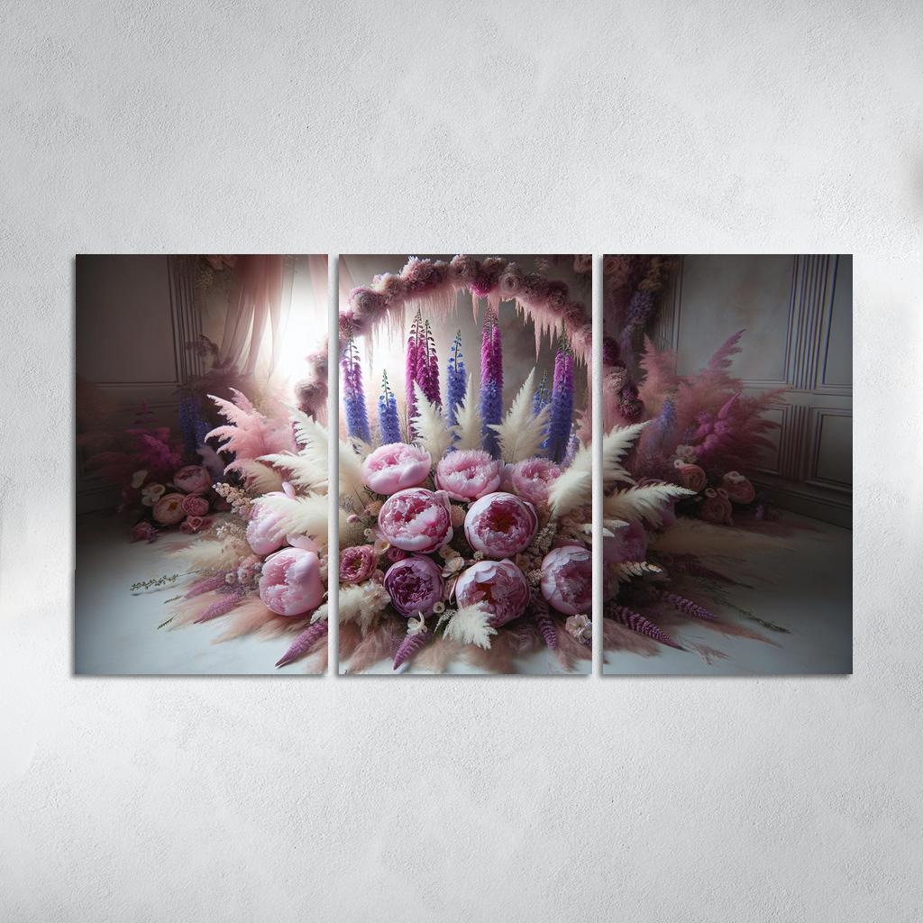 Ethereal Garden A Fairy Tale Floral Display 3 Piece HD Canvas Wall Art-Original Frame
