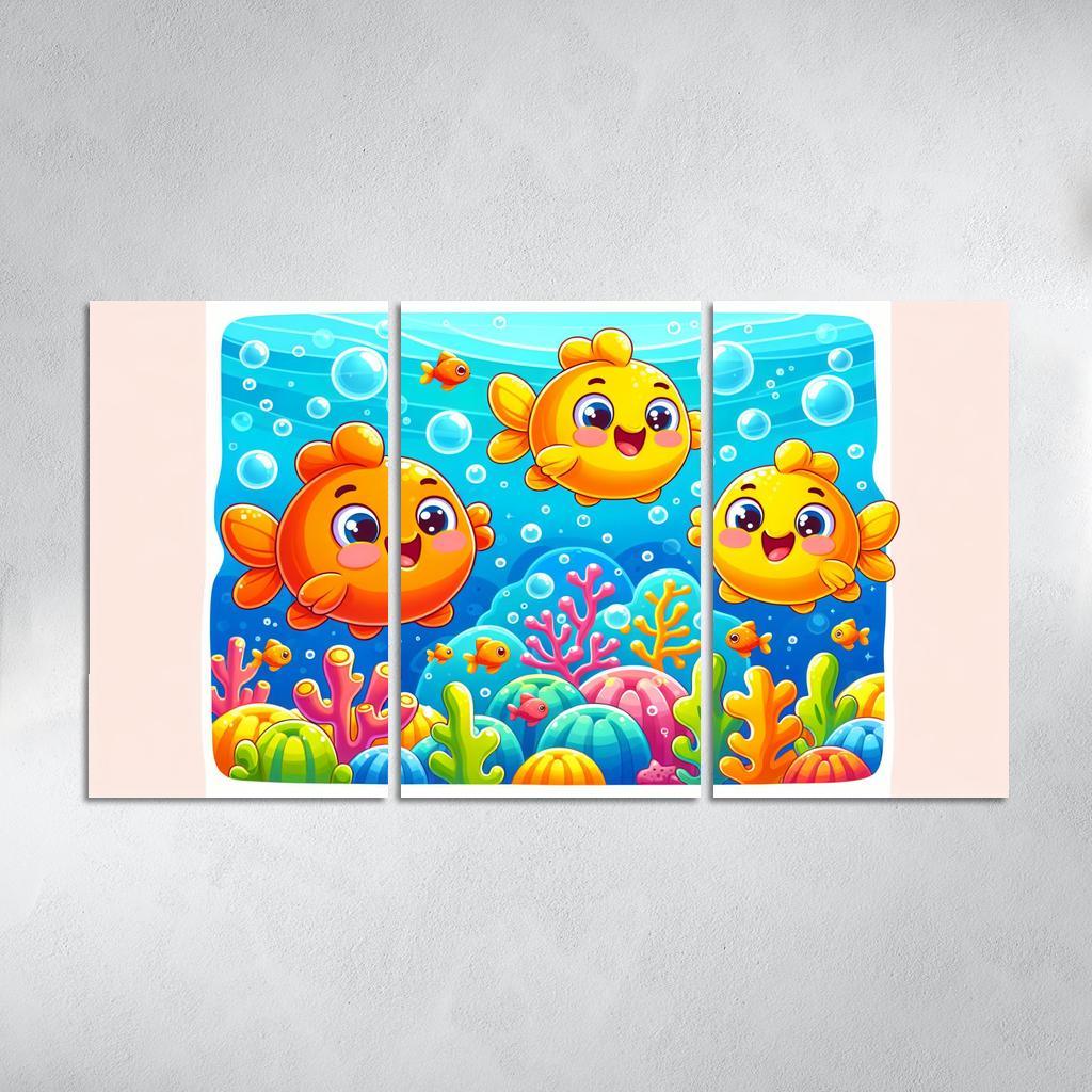 Giggles With Goldfish - Underwater Fun Framed Paintings