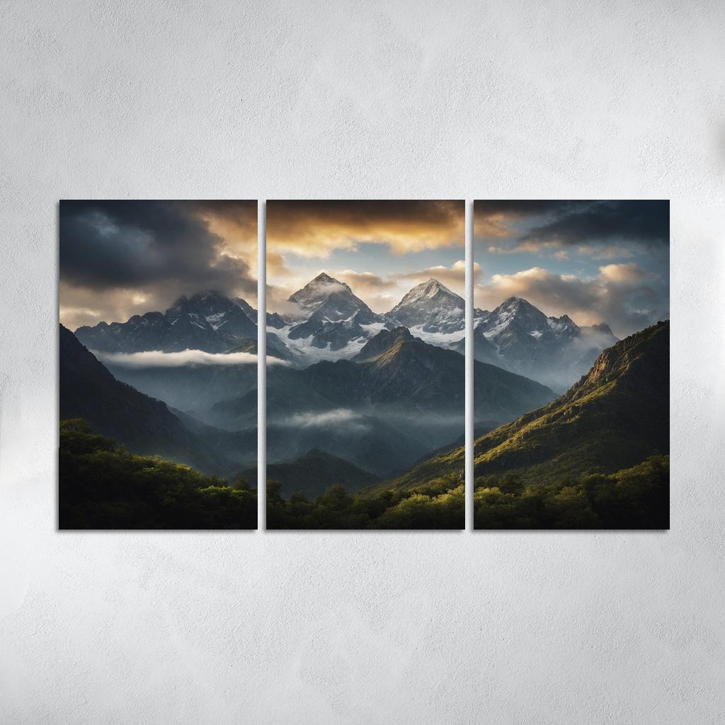 The Ethereal Serenity Of Cloudy Mountain Peaks Multi-panel Paintings
