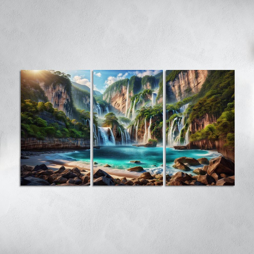 Cascading Waters Beach With Waterfalls Custom Paintings Frame