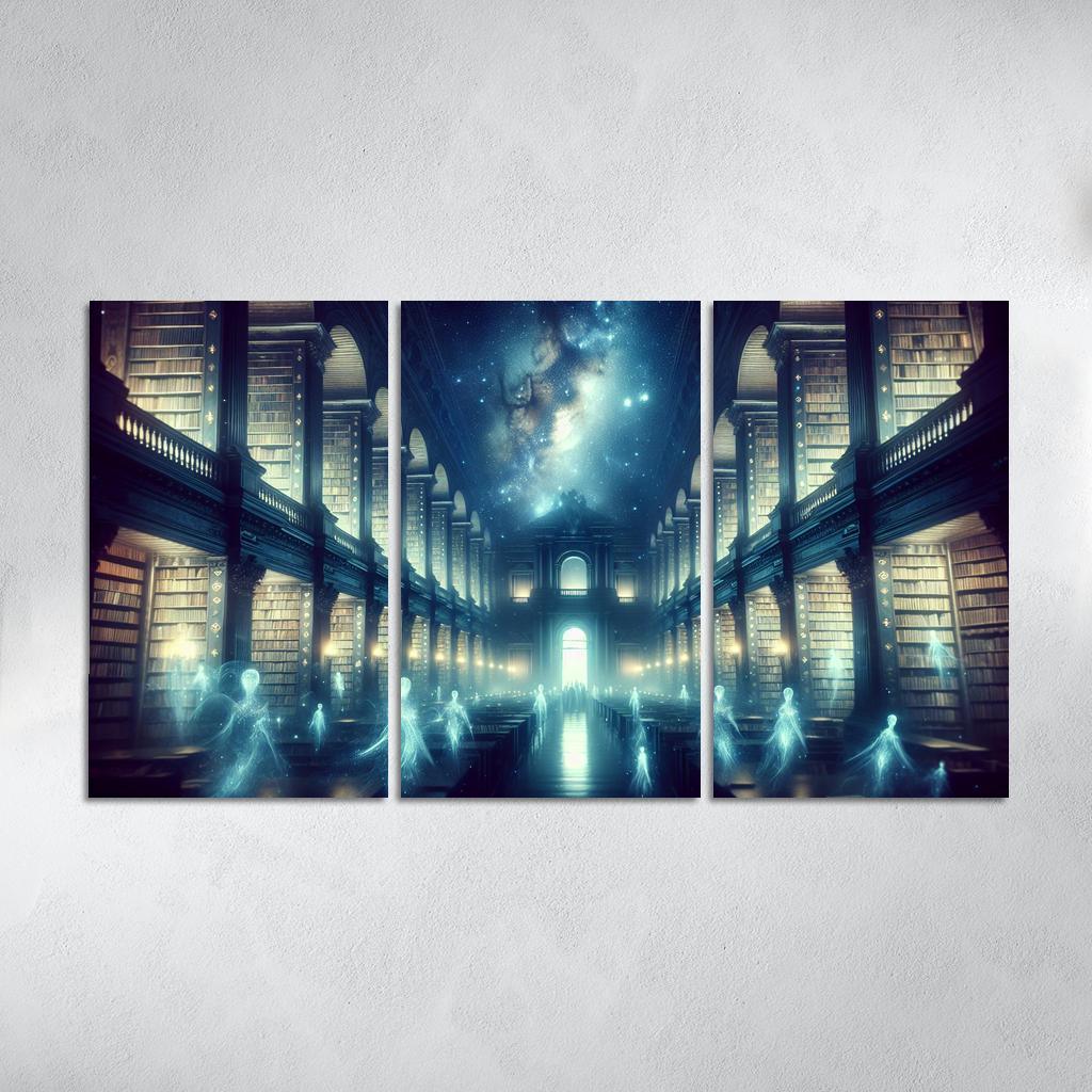 The Cosmic Library 3 Piece HD Canvas Wall Art-Original Frame