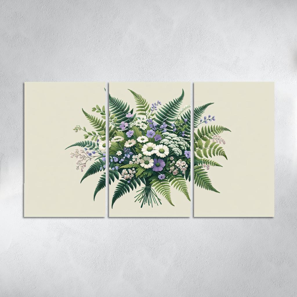 Enchanted Forest Blooms A Woodland Bouquet 3 Piece HD Canvas Wall Art-Original Frame
