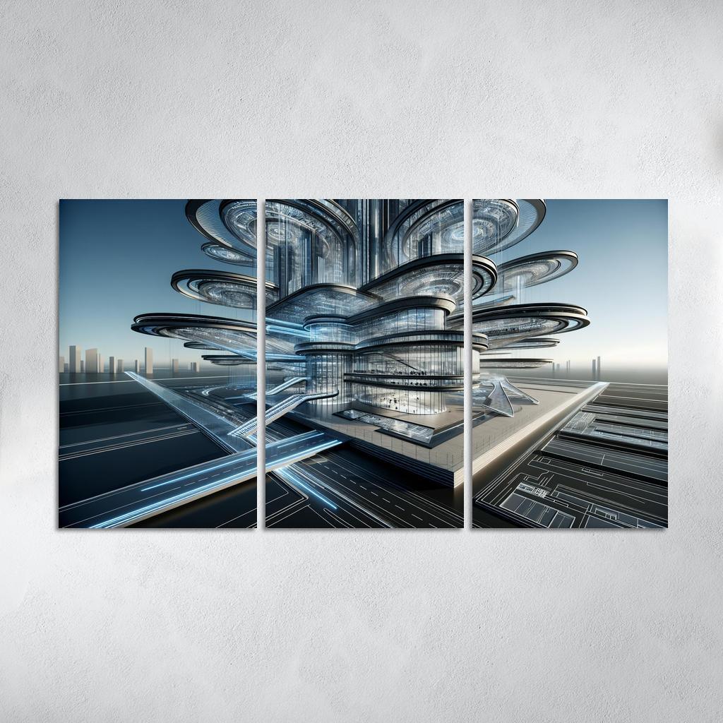 Dynamic Kinetic Architecture 3 Piece HD Canvas Wall Art-Original Frame