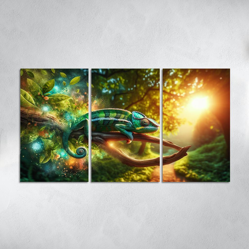 Chameleons Masters of Color and Camouflage 3 Piece HD Canvas Wall Art-Original Frame