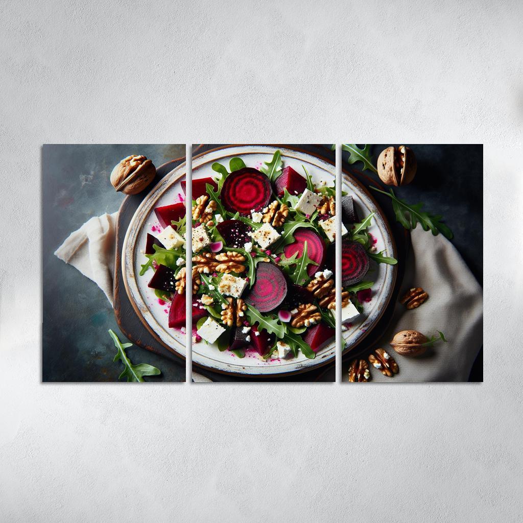 Beetroot and Feta Salad with Walnut Dressing 3 Piece HD Canvas Wall Art-Original Frame