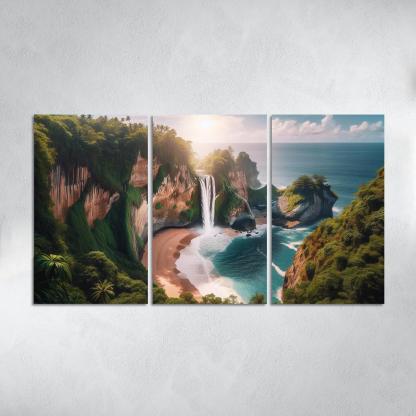 Cascading Waterfalls Beach Modern Paintings Frame