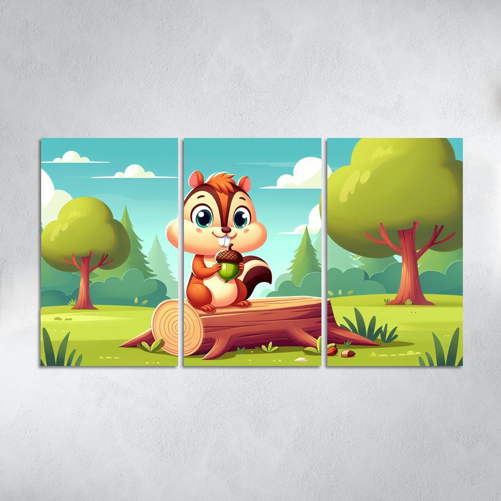 Cheeky Chipmunk 3 Piece HD Canvas Wall Art-Original Frame