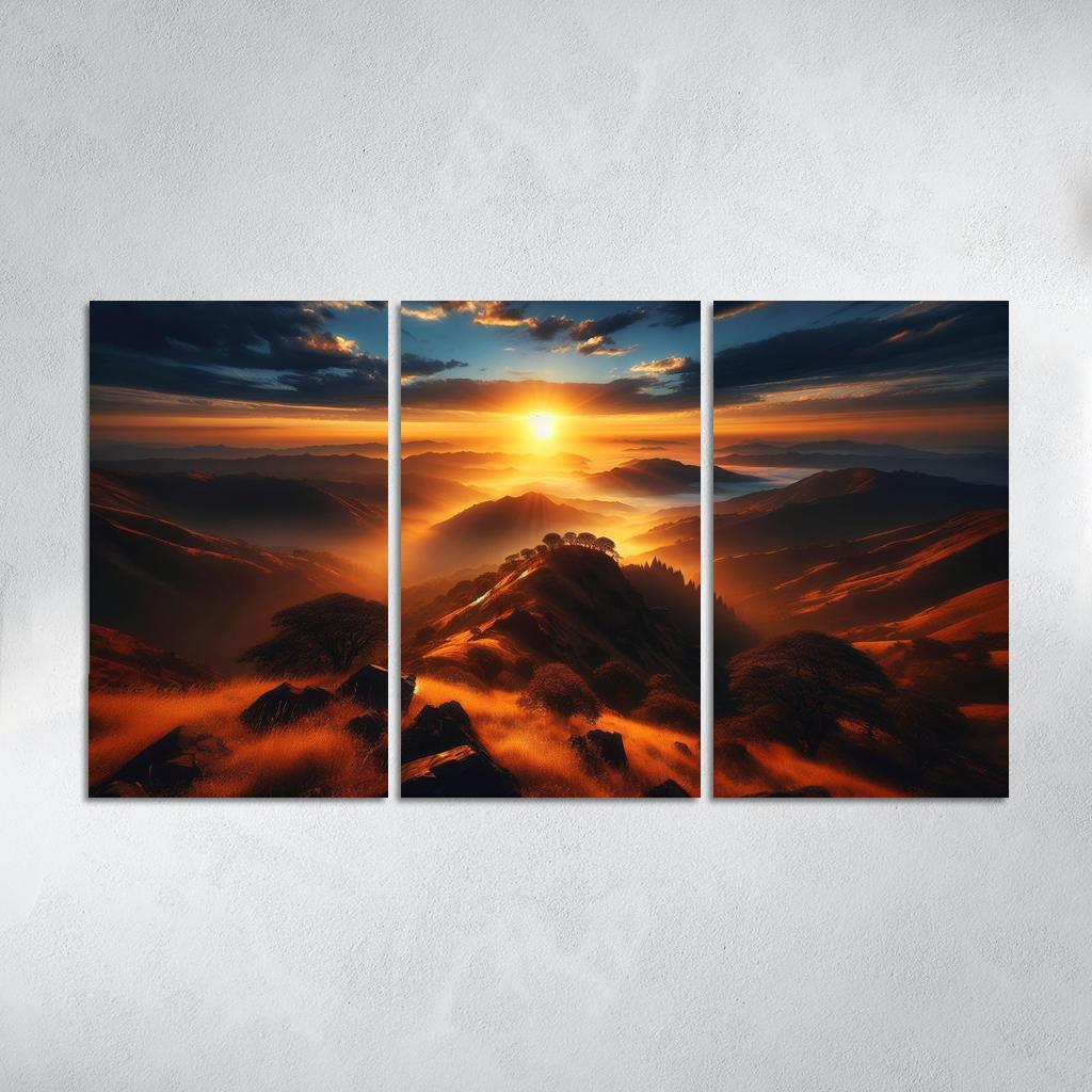 The Radiant Glow Of Sunrise Over Hilltops Custom Paintings Frame