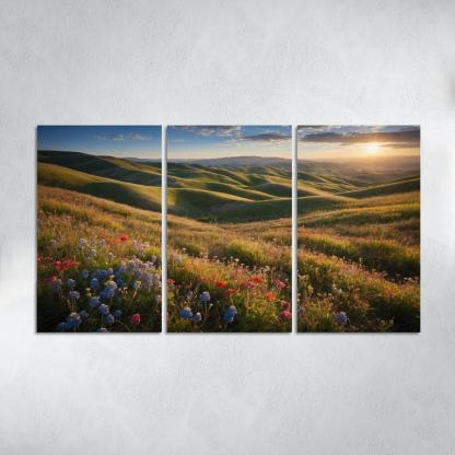The Colorful Embrace Of Flowering Hillsides Multi-panel Paintings