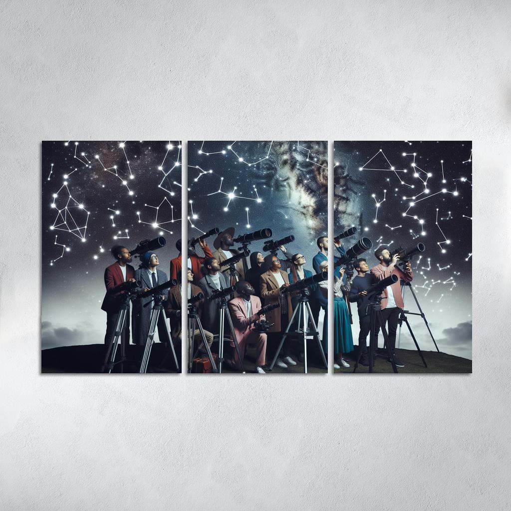 Astronomy Club Stargazing and Beyond 3 Piece HD Canvas Wall Art-Original Frame