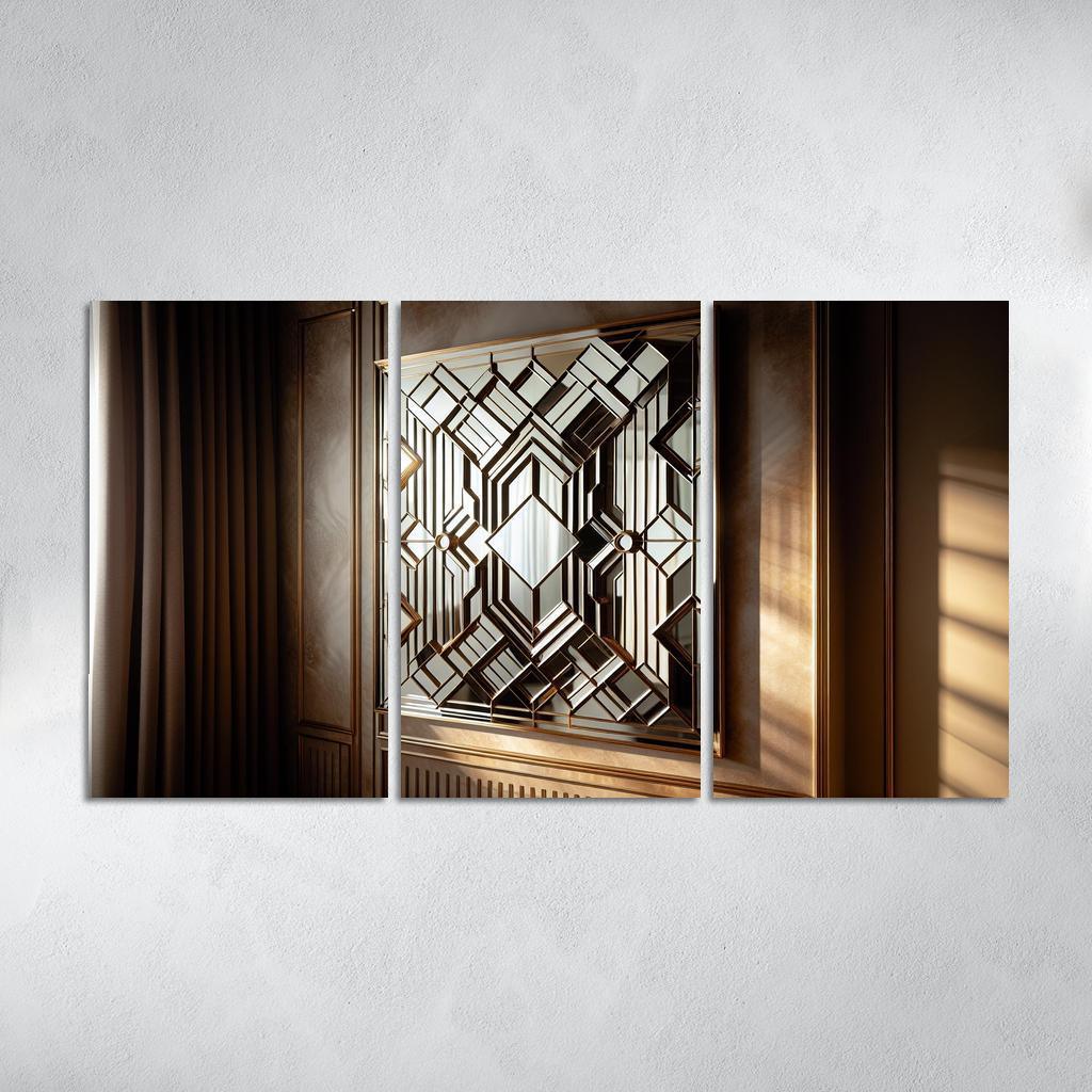 Art Deco Mirror with Geometric Design 3 Piece HD Canvas Wall Art-Original Frame
