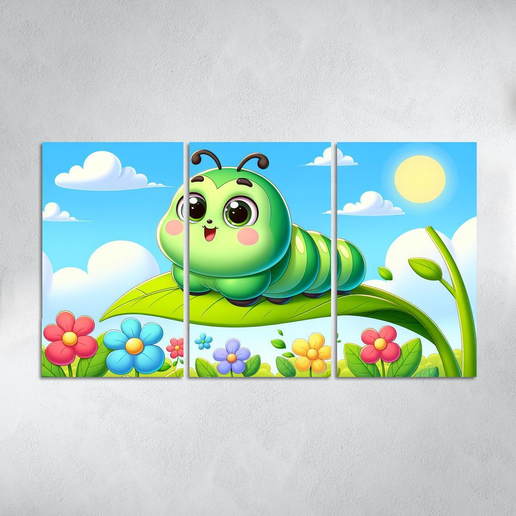Cuddly Caterpillar Journey 3 Piece HD Canvas Wall Art-Original Frame