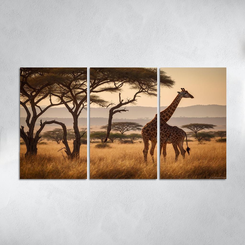 The Majestic Giraffe Grazing On Acacia Trees Framed Paintings