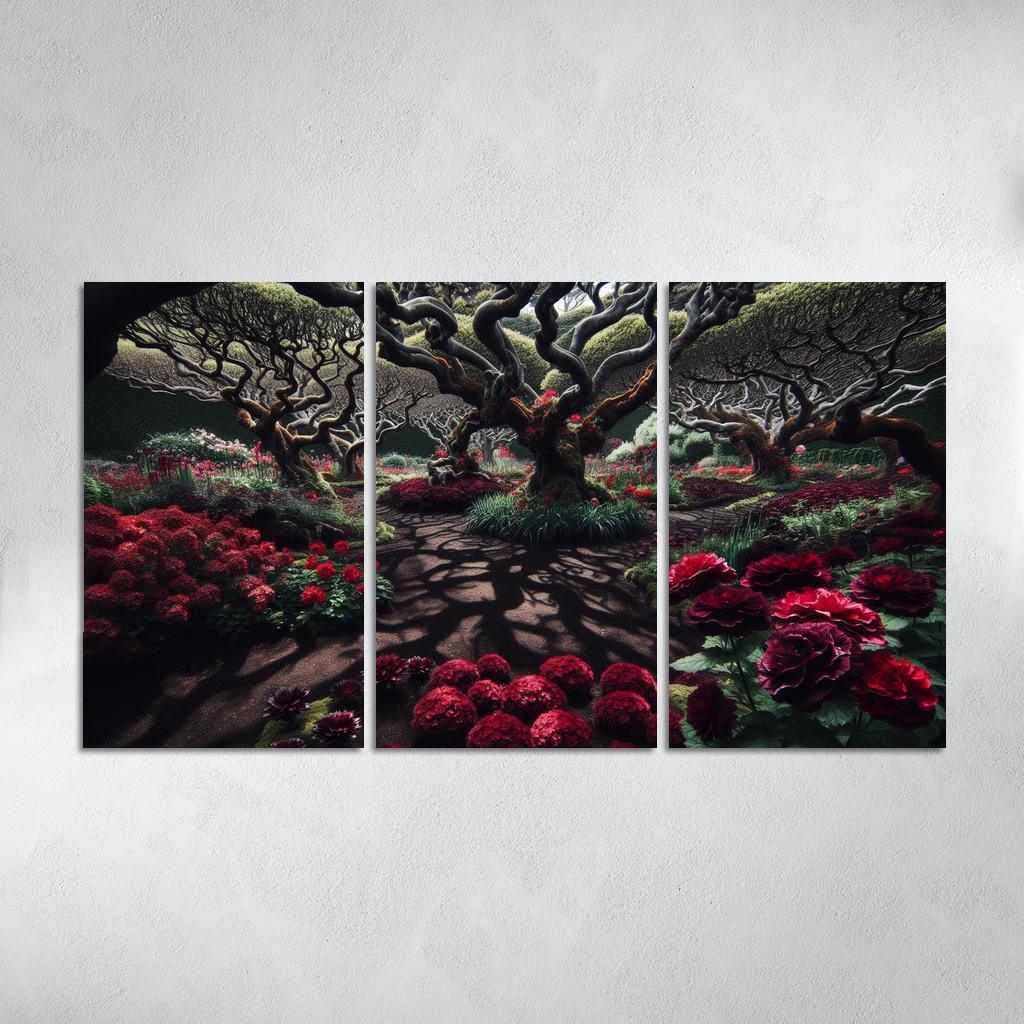Eclipsed Garden Nature's Gothic Rebirth 3 Piece HD Canvas Wall Art-Original Frame