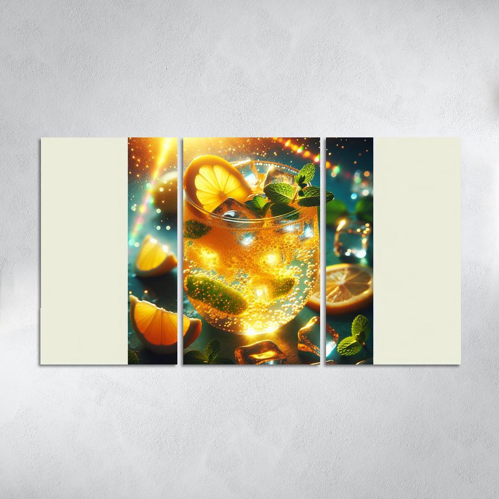 Golden Turmeric Ginger Lemonade 3 Piece HD Canvas Wall Art-Original Frame