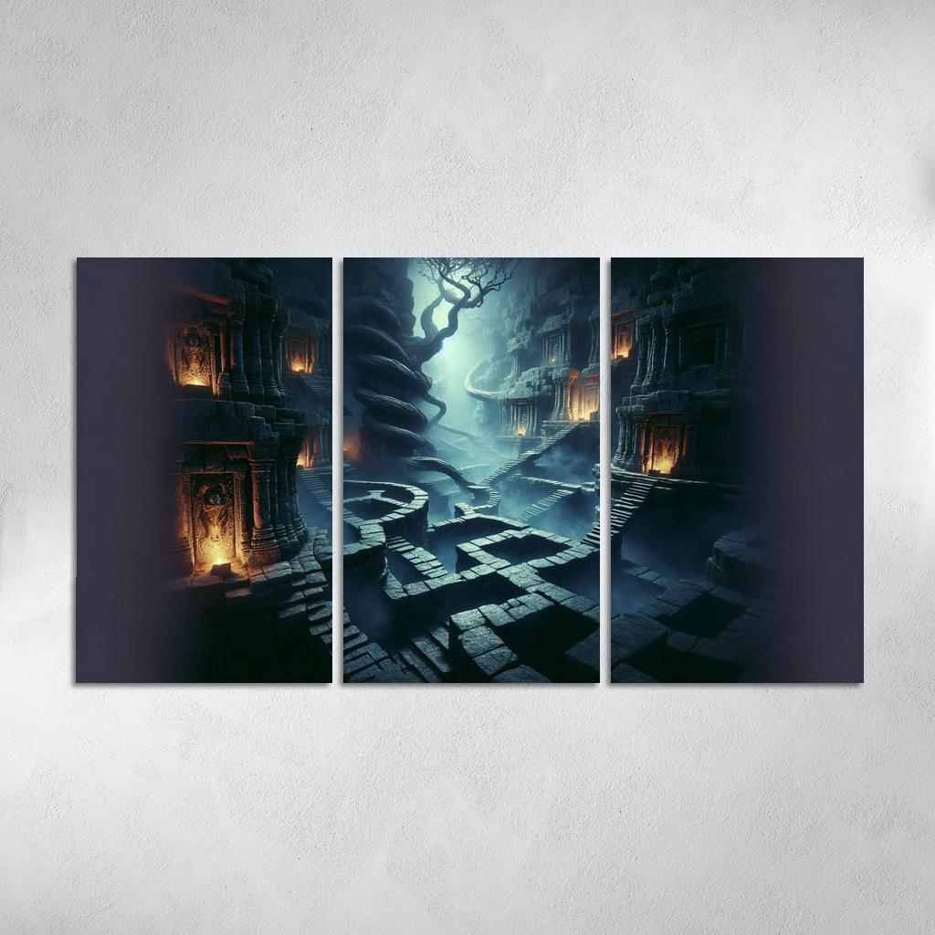 Eclipsed Labyrinth The Maze of Shadows 3 Piece HD Canvas Wall Art-Original Frame