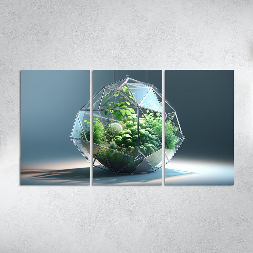 Sculptural Glass Terrarium 3 Piece HD Canvas Wall Art-Original Frame