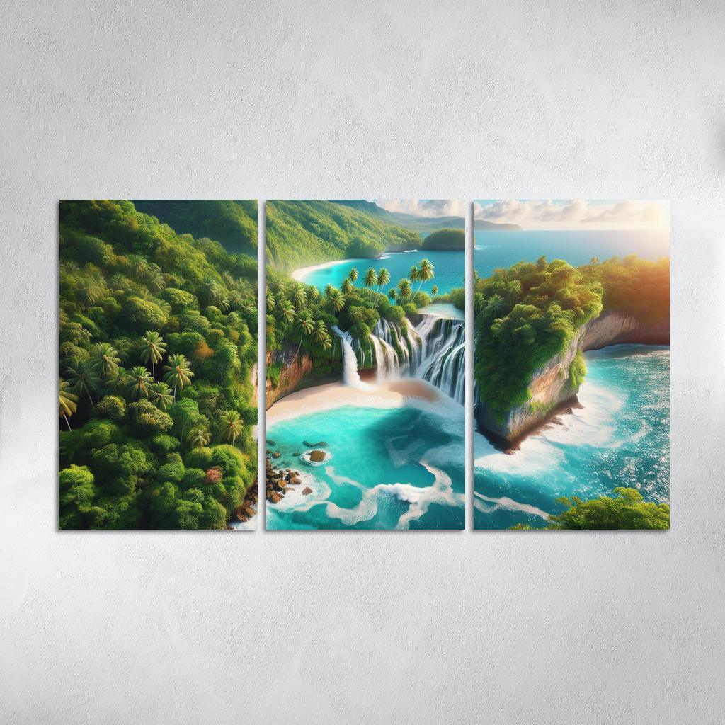 Cascading Waterfall Beach Custom Paintings Frame