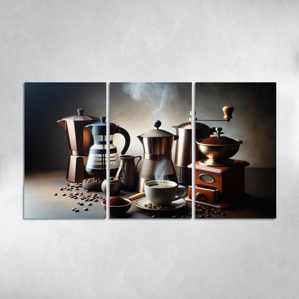 Home Brewed Coffee The Art of Crafting Perfection 3 Piece HD Canvas Wall Art-Original Frame