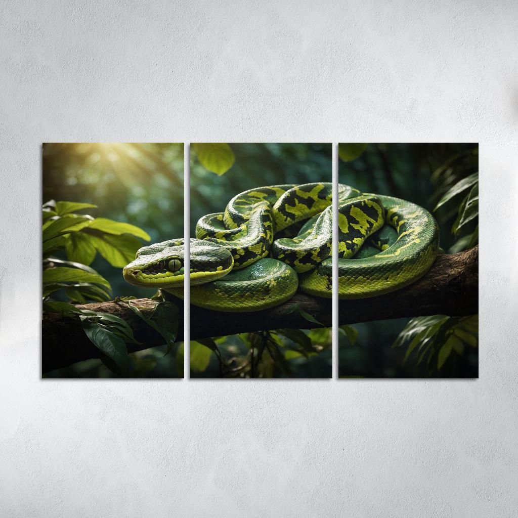 The Elegant Green Tree Python In A Tropical Setting Framed Paintings