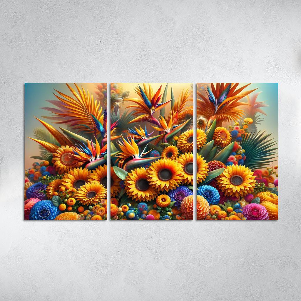 Festival of Colors A Celebration of Floral Diversity 3 Piece HD Canvas Wall Art-Original Frame
