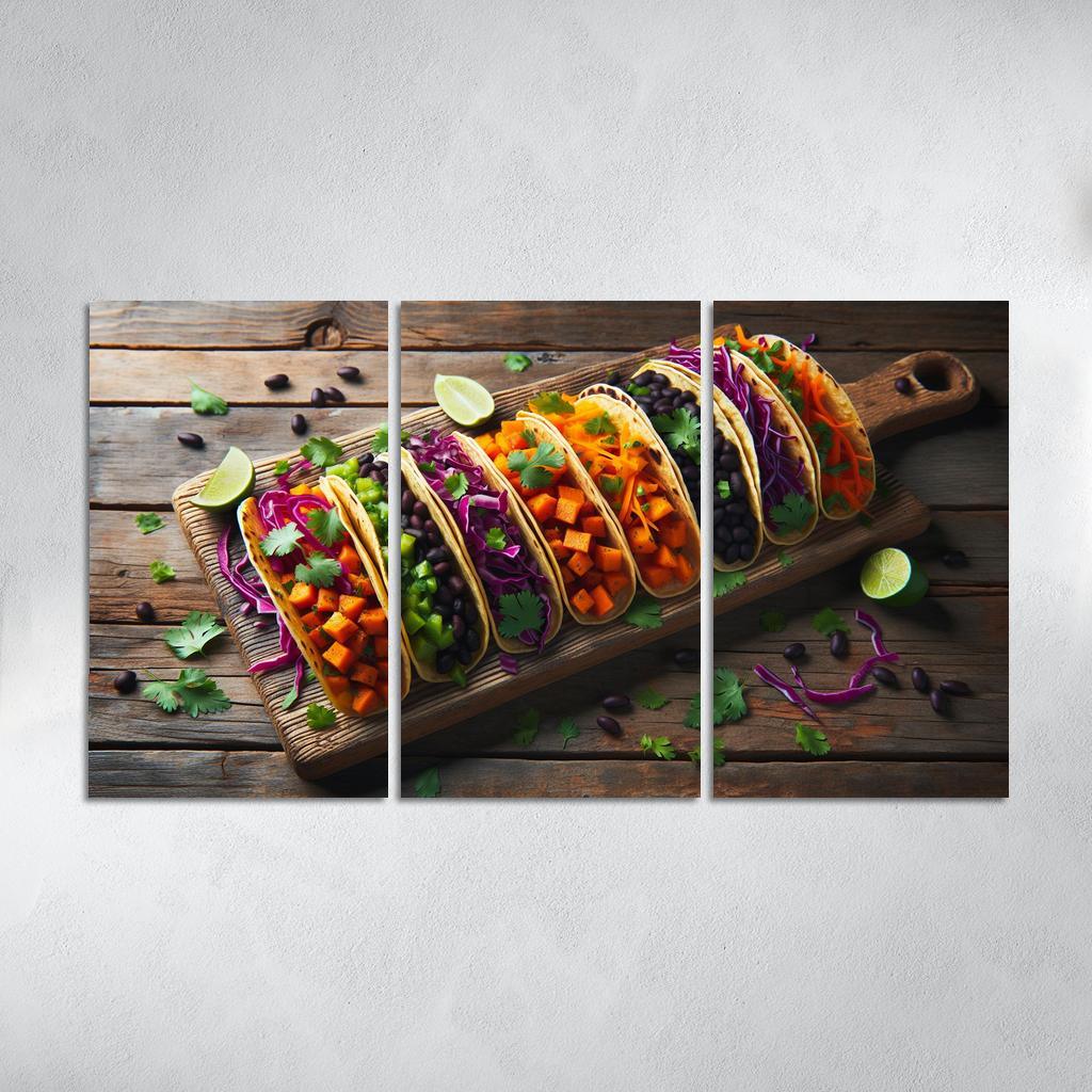 Savory Sweet Potato and Black Bean Tacos 3 Piece HD Canvas Wall Art-Original Frame