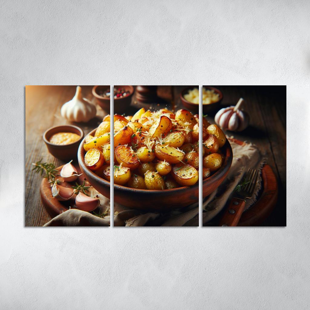 Herbed Garlic Parmesan Roasted Potatoes 3 Piece HD Canvas Wall Art-Original Frame