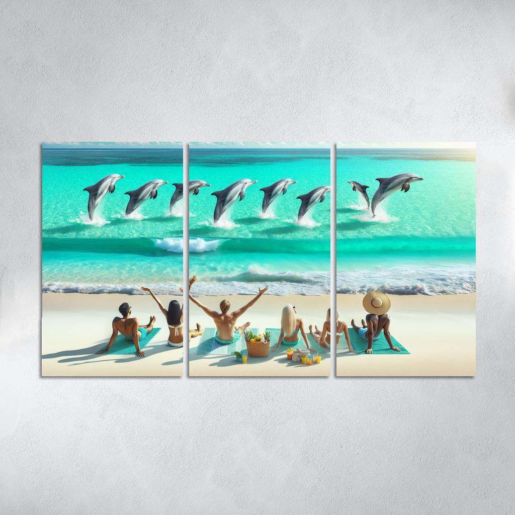 Dolphin Watch Beach A Wildlife Spectacle Canvas Paintings Frame