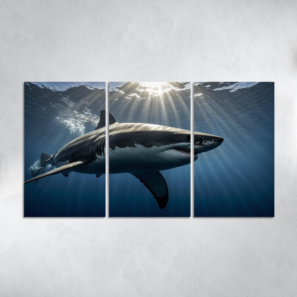 The Fearsome Great White Shark Of The Ocean Canvas Paintings Frame