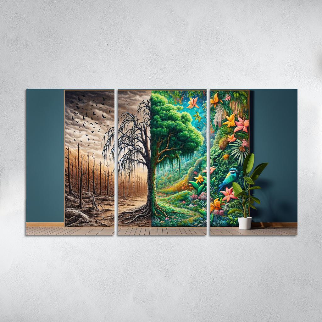 The Last Breath A Call for Climate Justice 3 Piece HD Canvas Wall Art-Original Frame