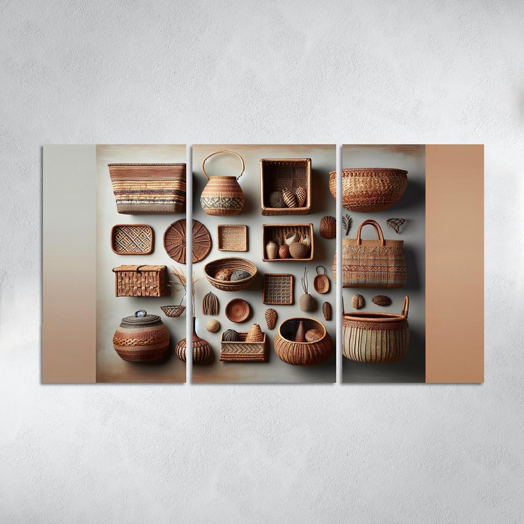 Artisan-Made Woven Baskets 3 Piece HD Canvas Wall Art-Original Frame