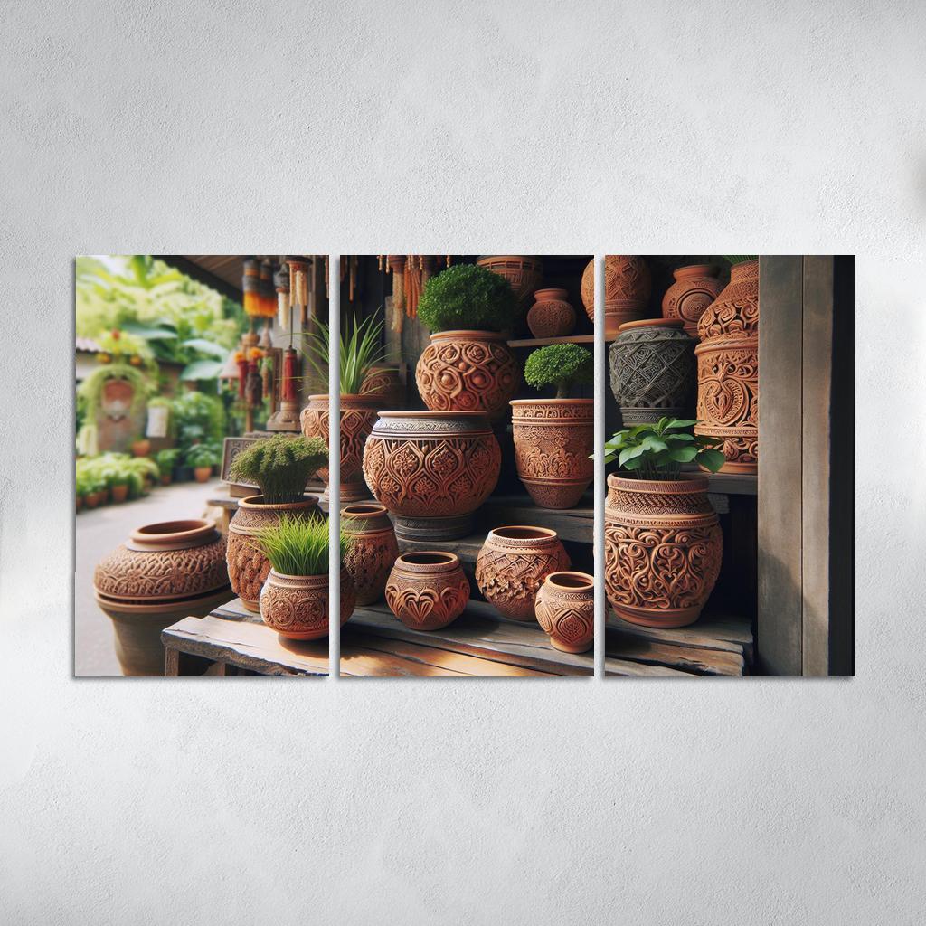 Handcrafted Terracotta Planters 3 Piece HD Canvas Wall Art-Original Frame
